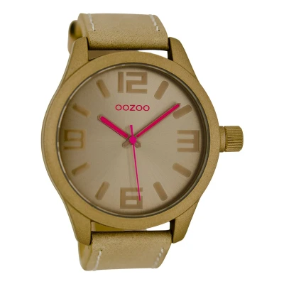 Afbeelding van OOZOO Timepieces taupe horloge met leren band C6405