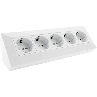 Afbeelding van ChiliTec Stekkerblok hoekstopcontact 5 voudig geaard stopcontact opbouw onderbouw wit