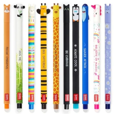 Afbeelding van LEGAMI Set van 10 uitwisbare gelpennen met thermogevoelige wisinkt, reeks inktkleuren en vatontwerpen, 0,7 mm tip