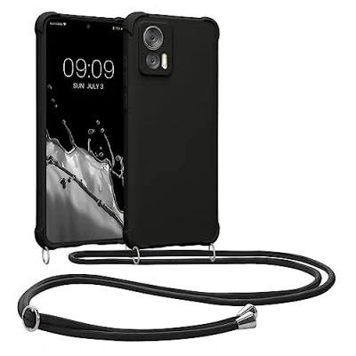 Afbeelding van kwmobile telefoonhoesjegeschikt voor Motorola Edge 30 Neo Hoesje van siliconen met telefoonkoord In zwart