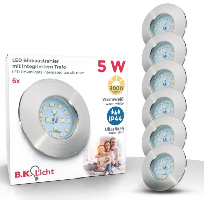 Afbeelding van B.K.Licht Inbouwspots badkamer LED 6 stuks IP44 Ø7.5cm 3.000K 400Lm 5W nikkel