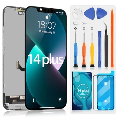 Afbeelding van lcd scherm voor iPhone 14 Plus, display touchscreen, vervanging gemonteerd, 14Plus A2632, A2885, A2888, A2887, A2886 met set, zwart