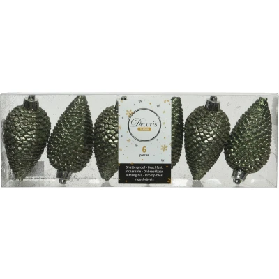 Afbeelding van Dennenappel plc d5h8 cm mos groen 6st kerst Decoris
