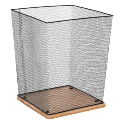 Afbeelding van 5Five Prullenbak/vuilnisbak 19 liter metaal/bamboe zwart/lichtbruin 25 x 31 cm Pedaalemmers