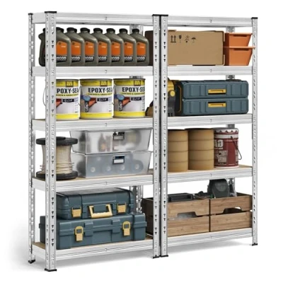 Afbeelding van SONGMICS Heavy Duty stellingkast, set van 2, kelderstellingkast, 30 x 75 150 cm, draagvermogen tot 875 kg, eenvoudige montage, opbergrek, verstelbare planken, zilverkleurig GLR451E01