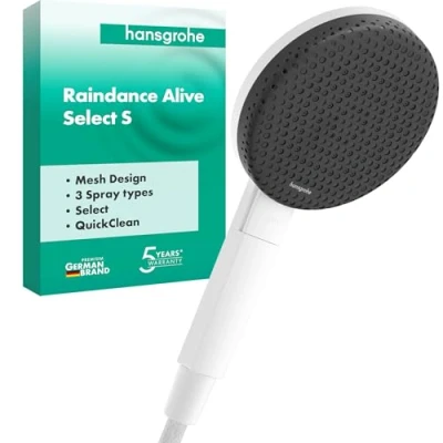 Afbeelding van hansgrohe Raindance Alive Select S Douchekop, handdouche met 3 straalsoorten (incl. PowderRain), ronde douchekop (125 mm), antikalkfunctie, mat wit, 24500700