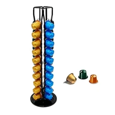 Afbeelding van EXZACT Koffiecapsulestandaarden compatibel met Nespresso Classic Capsules (40 stuks) Capsulestandaard / koffiecapsulehouder Roterend Pod Torenrek (zwart)