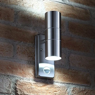 Afbeelding van Auraglow PIR Bewegingssensor Roestvrij Staal Up &amp; Down Buitenwand Beveiligingslamp Koel Wit