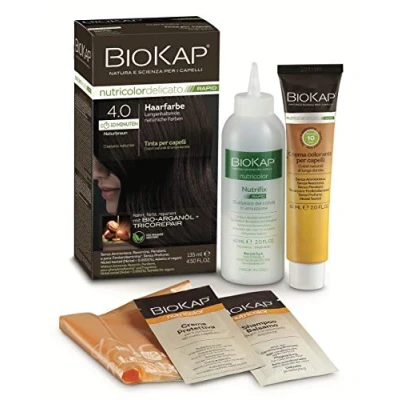 Afbeelding van BIOKAP RAPID Permanente haarkleur 4.0 natuurlijk bruin slechts 10 minuten inwerking biologische arganolie TricoREPAIR Complex Vegan Optimale grijsdekking tot 80% natuurlijke ingrediënten