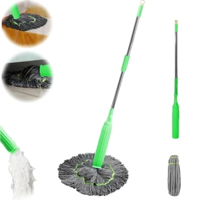 Afbeelding van 2 in 1 Dehydrator Mop,Self Wringing Twist Mops for Floor Cleaning,360 Degree Spin Round Wall Cleaning Mop,Quick Drying Microfiber Mop,Easy Wring Mop Wet and Dry,Detachable,for Home Kitchen