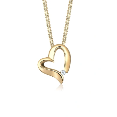 Afbeelding van Elli PREMIUM Dames Halsketting Hart Hanger Gebogen met Diamant (0.015 ct.) in 925 Sterling Zilver