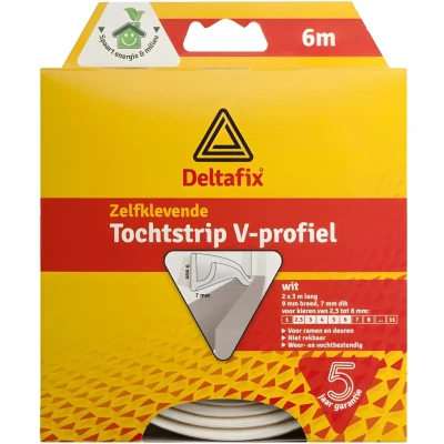 Afbeelding van Tochtstrip tochtwering wit zelfklevend V profiel 6 m x 9 mm 7 Tochtstrippen