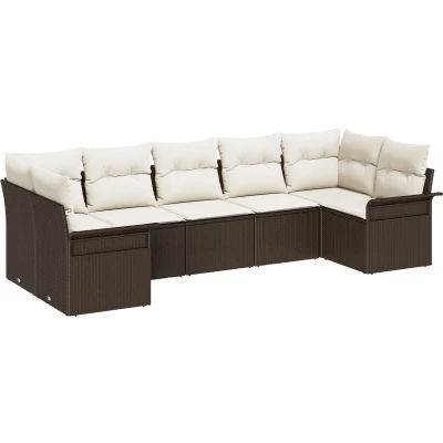 Afbeelding van vidaXL 7 delige tuinsofa set met kussens Bruin Poly Rattan