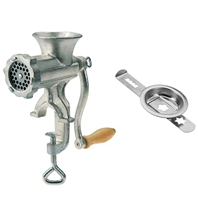 Afbeelding van Westmark vleesmolenset, 2 delig, 1 vleesmolen + opzetstuk voor koekjes, maat 5, incl. schroefklem tafelmontage, vertind gietstaal/roestvrij staal/hout, zilver, 975022E6