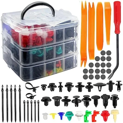 Afbeelding van Autobevestigingsclips, 925 stuks, plastic clips, universele deurbekleding, klemmen, bumpers, sierlijsten, clipset, spreidklinknagels, carrosseriebevestigingsset, met demontagegereedschap