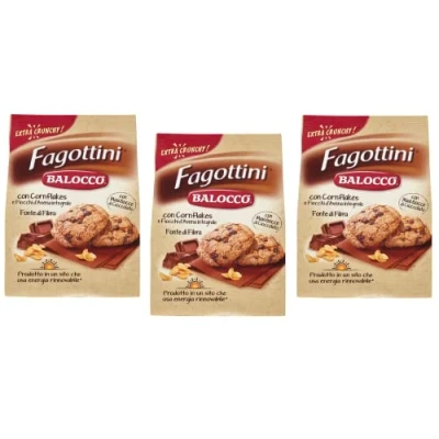 Afbeelding van 3x Balocco Fagottini Biscotti Integrali volkoren koekjes biscuits met cornflakes havermout en chocoladeschilfers 700 g