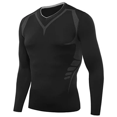 Afbeelding van AMZSPORT Heren compressieshirt lange mouwen functionele shirts basislaag, zwart, S