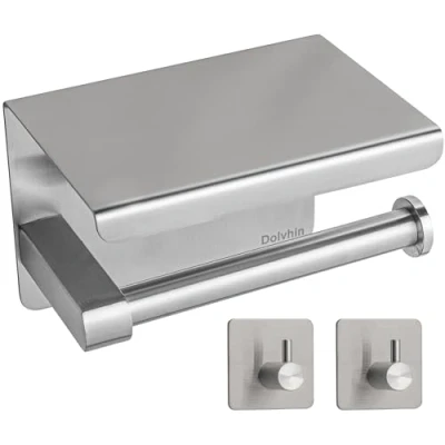 Afbeelding van Dolvhin® Toiletpapierhouder zonder boren, incl. 2 handdoekhouders geborsteld roestvrij staal, wc rolhouder, zelfklevend, badkamerset, toiletrolhouder