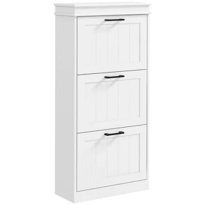 Afbeelding van HOMCOM schoenenkast, 3 klapdeuren, verstelbare planken, voor entree, hal, 54 x 24 117,5 cm, wit