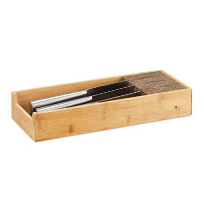 Afbeelding van Relaxdays messenhouder hout messenblok bamboe lade organizer messen opbergen kurk M