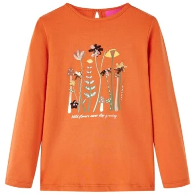 Afbeelding van Kindershirt met lange mouwen bloemenprint 104 oranjebruin