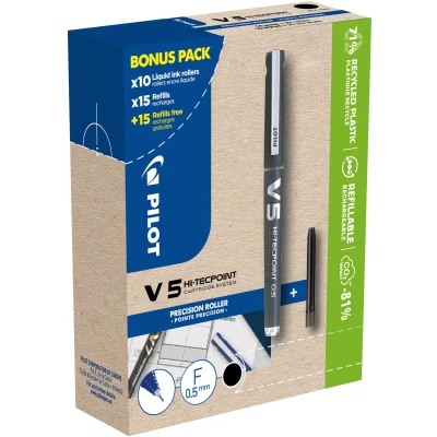 Afbeelding van Pilot Hi tecpoint V5, 10 Rollers + 30 Vullingen, Fijn, Blauw Liquid ink Roller