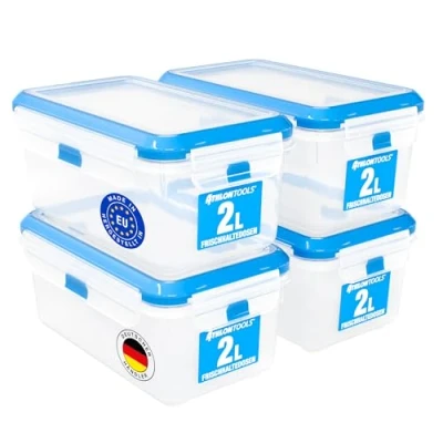 Afbeelding van ATHLON TOOLS set van 4 x 2 liter vershouddozen, 100% luchtdicht en lekvrij, 40 tot +100 graden, voor alle levensmiddelen, BPA vrij, voorraaddozen koelkast (2 l, 4)