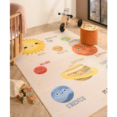 Afbeelding van Kindervloerkleed Joy Planeten Beige 140x200 Cm