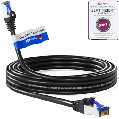 Afbeelding van hb digital Cat.6a Outdoor 5m netwerkkabel Cat6a patchkabel voor buiten &amp; binnengebruik ZWARTE RJ45 stekker Ethernet LAN kabel S/FTP PIMF 500MHz IP66 Stof , water olie en UV bestendig