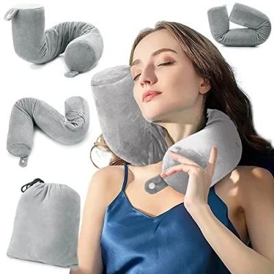 Afbeelding van Travel Pillow, Memory Foam Neck Adjustable Roll for Travel, Airplanes, Trains, Car, Home, Office, Sleeping Rest Back Support Cushion, 68cm X 10cm (Grey)