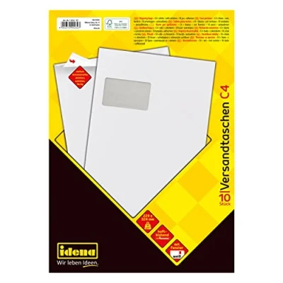 Afbeelding van Idena 10232 Enveloppen DIN C4, 90 g/m², drukgevoelig, met venster, wit, 10 stuks