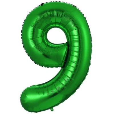 Afbeelding van Folie Ballon Cijfer 9 Jaar Groen Verjaardag versiering ballonnen Feest Met Rietje 36Cm