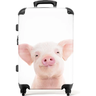 Afbeelding van NoBoringSuitcases.com Grote koffer XL Kinderkoffer varkentje geschikt voor jongens en meisjes Reiskoffer met 4 wielen large Trolley op wieltjes 60 liter Rolkoffer groot kinderen Ruimbagage valies 20kg Suitcase Reisbagage medium