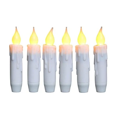 Afbeelding van CVHOMEDECO. Flickering Taper Kaarsen LED Druppel Vlamloze Kaarsen, Batterij Werkt met Timer, Wit, 4,75 Inch, Set van 6