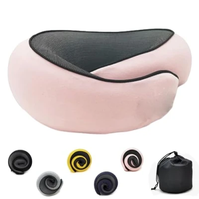 Afbeelding van Flyhugz Nekkussen, Verstelbaar Reisnekkussen Van Traagschuim, Katoenen Neksteunkussen, Opvouwbaar U vormig Nekkussen Met Kliksluiting, Praktisch Ergonomisch Reiskussen,pink
