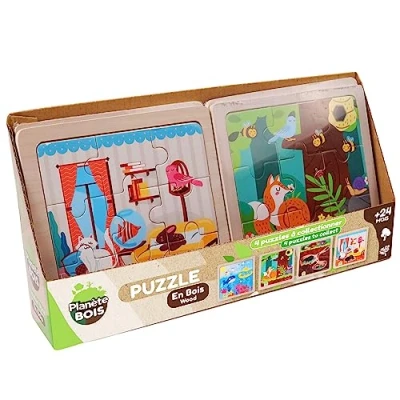 Afbeelding van PLANÈTE BOIS Baby Dieren Puzzel Educatief Spel Eerste Denkwerk 052465A 9 Stukjes Willekeurig Model Hout Kinderspel Kinderpuzzel 14,5 cm x Vanaf 2 Jaar