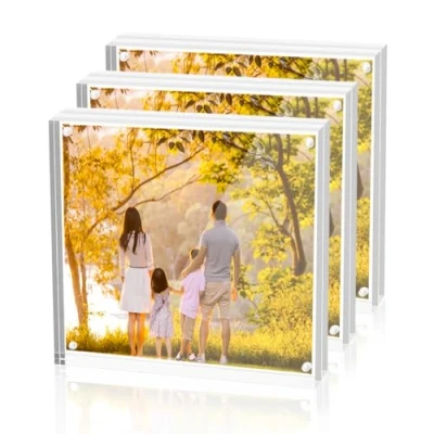Afbeelding van Sezanrpt Acryl 10 x cm vierkante fotolijst, 3 pack, magnetische fotolijst voor of 8 fotoweergave, duidelijke dubbelzijdige vrijstaande bureaukaartweergave