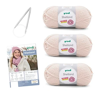 Afbeelding van Gründl Breiset Shetland (wollachtig handbrei en haakgaren, onderhoudsvriendelijk garen van 80% polyacryl, 20% wol, 100 g/170 m, naalddikte: 7 8, inhoud: 3 bollen à g), crème melange