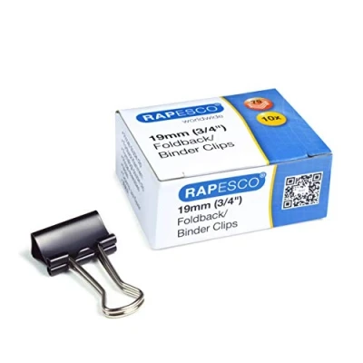 Afbeelding van Rapesco FBC190B1 19 mm Foldback clips, Zwart, 10 Stuks