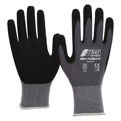 Afbeelding van NITRAS 8800 Flexibele Fit Allround handschoenen, tuinhandschoenen, hoge slijtvastheid, zeer goede grip, VPE 12 paar, maat: 7, zwart/grijs