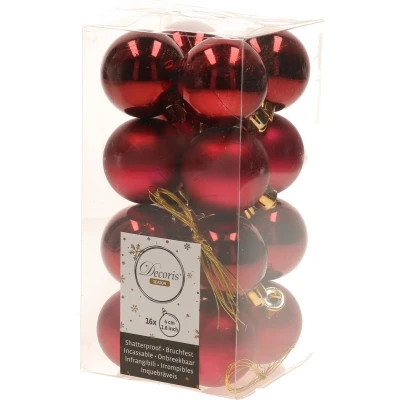 Afbeelding van Set 66x stuks kunststof kerstballen met ster piek donkerrood Kerstbal