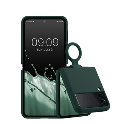 Afbeelding van kwmobile flexibel telefoonhoesje van TPU Compatibel met Samsung Galaxy Z Flip 3 5G Siliconen coating Hoesje ring in mosgroen