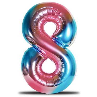 Afbeelding van envami® Luchtballon verjaardag XXL regenboog, reuzefolieballon van 101cm, verjaardagsdecoratie, ballon, cijfer, decoratie voor verjaardag, vliegt met helium (cijfer 8)