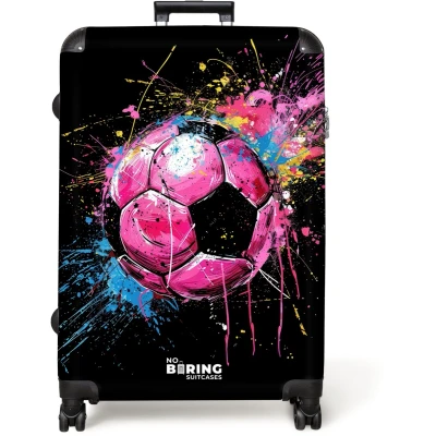 Afbeelding van NoBoringSuitcases.com® Koffer groot Reiskoffer lichtgewicht Roze voetbal met graffiti Rolkoffer 4 wielen Grote trolley XL 98 liter bagage