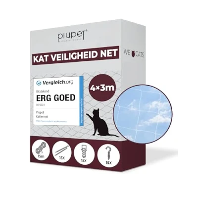 Afbeelding van PiuPet® Kattennet transparant Balkonnet ideaal voor uw kat balkon &amp; raam incl. kabelbinders bevestigingstouw (4 x 3 m)