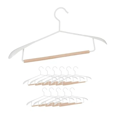 Afbeelding van Relaxdays kleerhangers metaal set van 12 stuks luxe kledinghangers hout wit