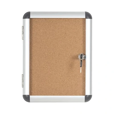 Afbeelding van Bi Office Showkast vitrine &quot;Enclore&quot;, kurk, geschikt voor 1 x DIN A4, zilveren aluminium frame, afsluitbaar