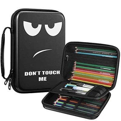 Afbeelding van FINPAC grote etui, capaciteit semi harde EVA pennenhouder marker tas met dubbele rits, pennenbak voor studenten tiener jongens meisjes school geschenken, niet aanraken, Groot