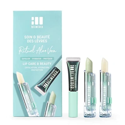 Afbeelding van BELWEDER Aloë Vera Ritual Lip Care &amp; Beauty Set 3,5 g 2 in 1 peeling en verzorgende peelingstick + 7 ml Magic Moisturizing Fluid Balm balsem stick regenererende bescherming
