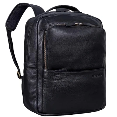 Afbeelding van STILORD &#039;Thomas&#039; leren notebook rugzak 17 inch heren en dames business laptop grote werk met trolley houder vintage echt leer, Kleur:zwart